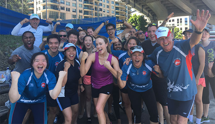 BWB dragon boat team with Sydney Weekender host Lizzy